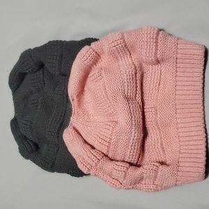 Ponytail beanie pink and gray